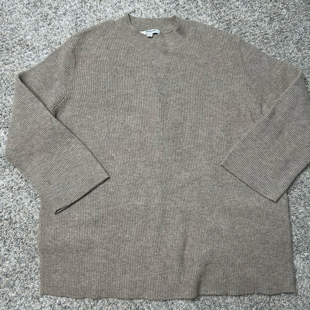 Madewell Ribbed Knit Mock Neck Sweater – Taupe, Size Small